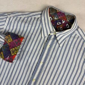 Robert Graham XL Shirt Stripe‎ Flip Cuff Money Print Trim Made in India Cotton